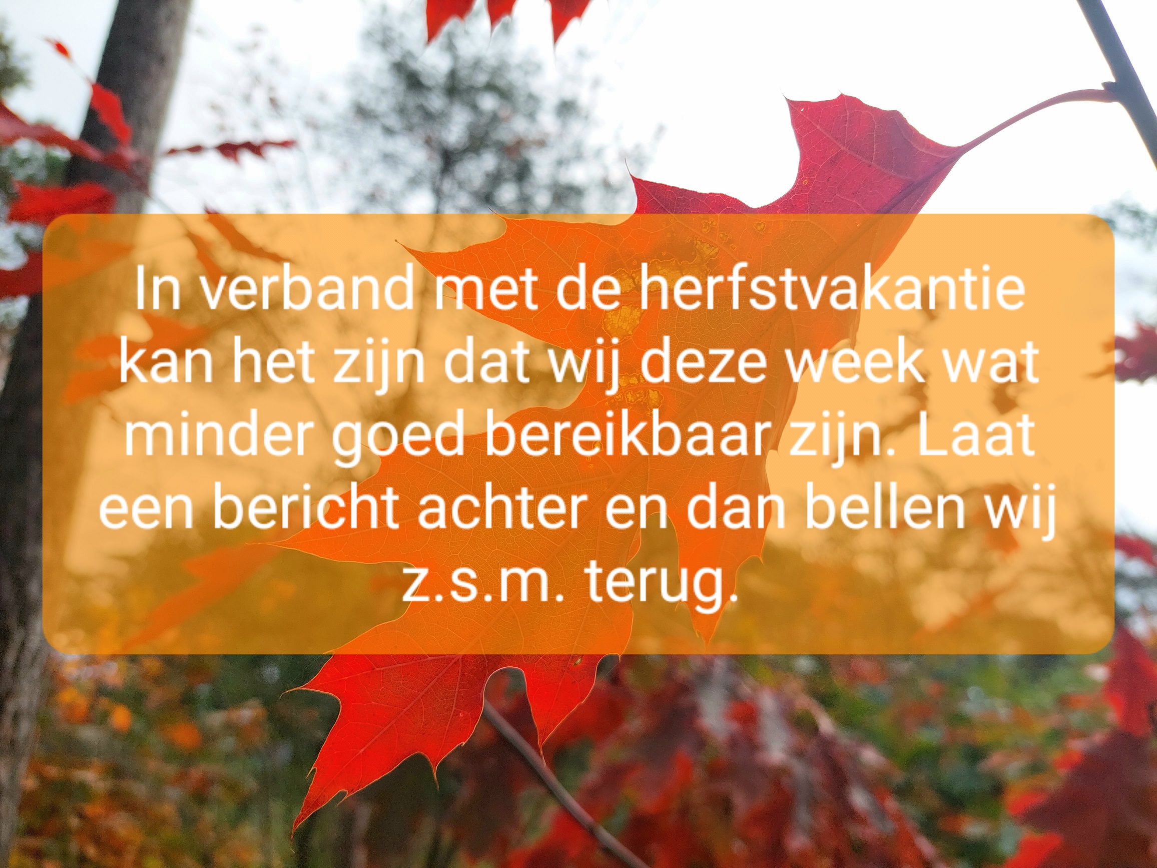 Onze bereikbaarheid tijdens de herfstvakantie